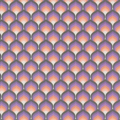 Retro behang Profhome 395382-GU vliesbehang hardvinyl warmdruk in reliëf licht gestructureerd met grafisch patroon mat purper lila oranjegeel crèmewit 4,5 m2