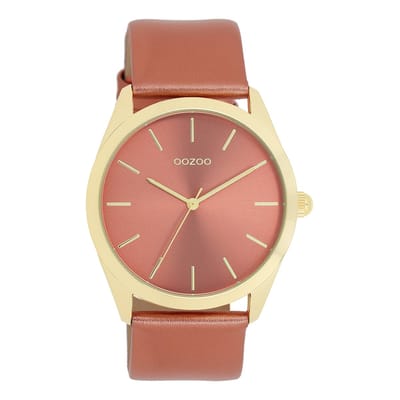 Goudkleurige OOZOO horloge met baksteen rode leren band - C11334