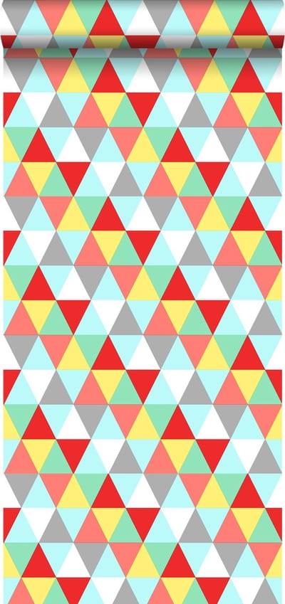ESTAhome behang driehoekjes rood, geel en blauw - 53 cm x 10.05 m - 138715