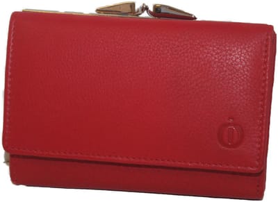 OI rode lederen knipportemonnee large voor 8 pasjes / dames portemonnee met beugelsluiting / dames Trifold beurs met kleingeldvak met beugelsluiting / RFID SAFE / rood / 159R