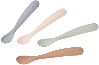Béaba Lepelset Eerste Leeftijd – Set van 4 Babylepels– Ultra Zacht Silicone Lepels – Vanaf 4 Maanden – Natural