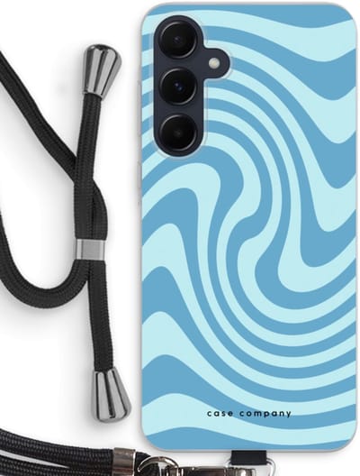 Case Company® - Hoesje met koord geschikt voor Samsung Galaxy A55 hoesje met Koord - Swirl Blauw - Telefoonhoesje met Zwart Koord - Bescherming aan alle Kanten en Over de Schermrand