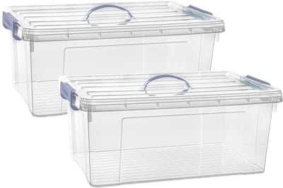 Plasticforte Opslagbox AZUL serie - 2x - met deksel - transparant - 39 liter - 60 x 40 x 25 cm - kunststof - opbergdoos - opbergen