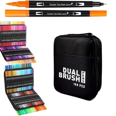 KZQ 168 kleuren dubbele stift markers - Fijne punt en penseelpunt - Kunstmarkers voor volwassenen en studenten - Geschikt voor kleurboeken en tekenen - Complete set voor creatief werk