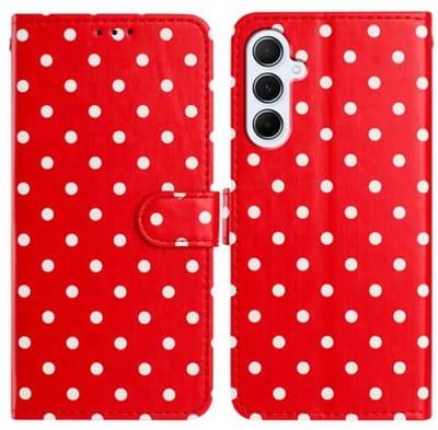 Hoesje Geschikt voor Samsung Galaxy A37 | Polka Dot Wallet Book Case | Portemonnee Hoesje | 3 Pasjes | Magneetsluiting | Stand Functie | Rood