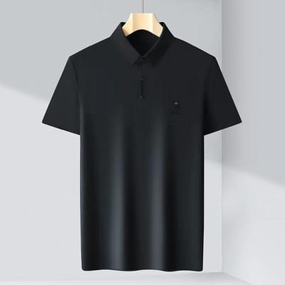 Herenoverhemd met korte mouwen in grote maten, slimfit, met revers, halfmouw, elastisch, geborduurd, jong en middelbaar 4XL black