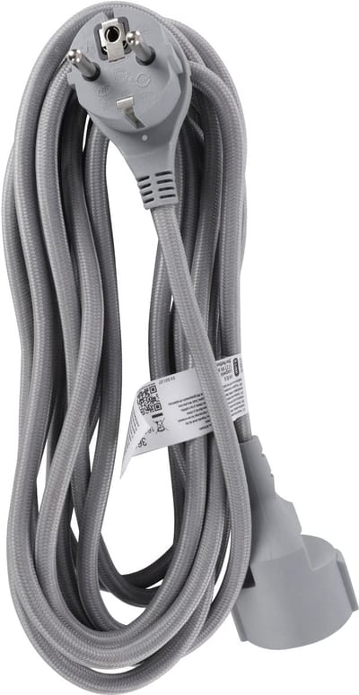 Q-Link verlengsnoer - randaarde - plat - 3 x 1.5 mmÂ² - 5 m - textiel - zilver