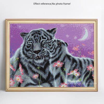 Diamant schilderij dier tijger en bloem strass mozaïek diamant borduurwerk 20X30CM black