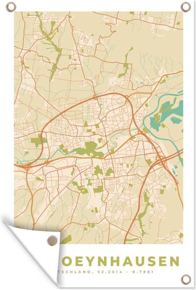 Muurdecoratie Bad Oeynhausen - Vintage - Kaart - Stadskaart - Plattegrond - 120x180 cm - Tuinposter - Tuindoek