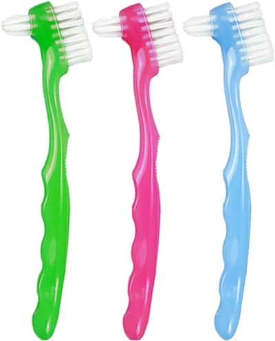 Tandenborstels Set - Protheseborstels - Protheses Reinigen - Dubbelzijdig Ontwerp - 3 Stuks - Rood Groen Blauw