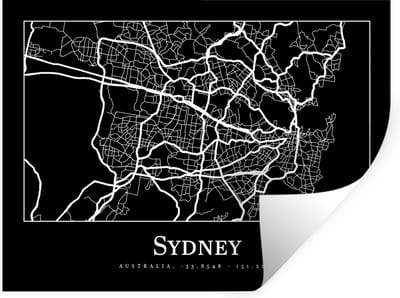 Muurstickers - Sticker Folie - Kaart - Sydney - Stadskaart - Plattegrond - 40x30 cm - Plakfolie - Muurstickers Kinderkamer - Zelfklevend Behang - Zelfklevend behangpapier - Stickerfolie