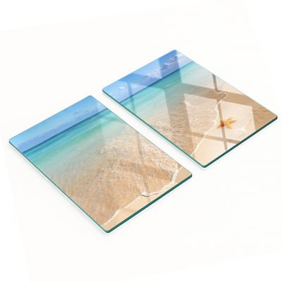 Duurzame en stijlvolle glazen snijplanken met een zeesterpatroon op het strand, 2x40x52 cm