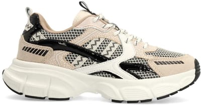 Manfield - Dames - Beige sneakers met zwarte en witte mesh details - Maat 36