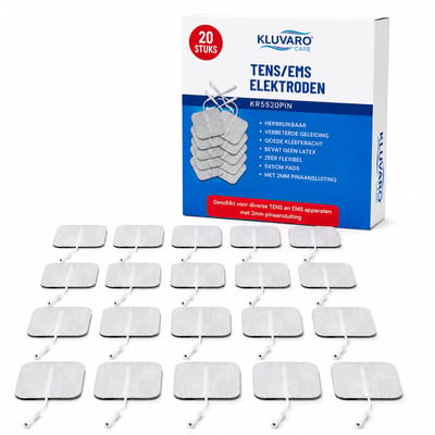 Kluvaro TENS EMS Elektroden Pads - Elektrodentherapie Apparaat - 2 mm Universeel - Extra Kleefkracht - 5x5 cm - 20 stuks