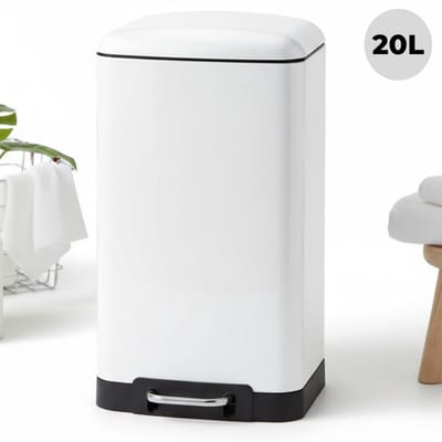 Lomera Pedaalemmer 20 Liter - Prullenbak Wit - Metalen Pedaalemmer - Afvalbak - Prullenbak - Uitneembare Binnenemmer - Reukdichte Deksel - Keuken Prullenbak - Rvs Pedaal - Handgreep Dekselscharnier