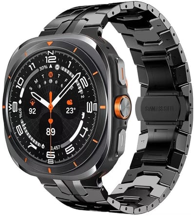 Luxe titanium bandje - geschikt voor Samsung Galaxy Watch Ultra (47mm) / Ultra 2025 (47mm) - stalen schakelband met vlindersluiting - zwart