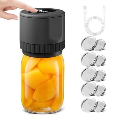 Kit de scellage sous vide électrique pour bocaux Mason, Kit de scellage automatique sans fil pour le stockage des aliments et noir
