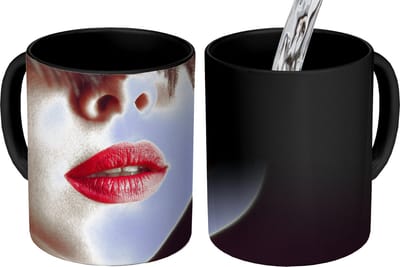 Magische Mok - Foto op Warmte Mokken - Koffiemok - Vrouw - Lippen - Rood - Portret - Magic Mok - Beker - 350 ML - Theemok