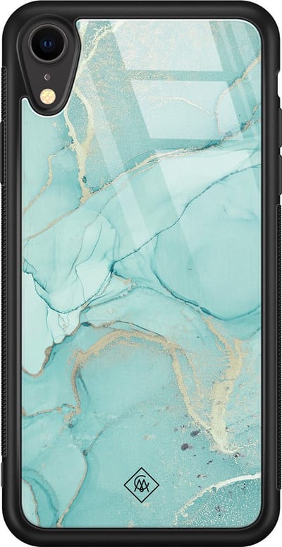 Casimoda® hoesje - Geschikt voor iPhone XR - Marmer mint groen - Luxe Hard Case Zwart - Backcover telefoonhoesje - Mint