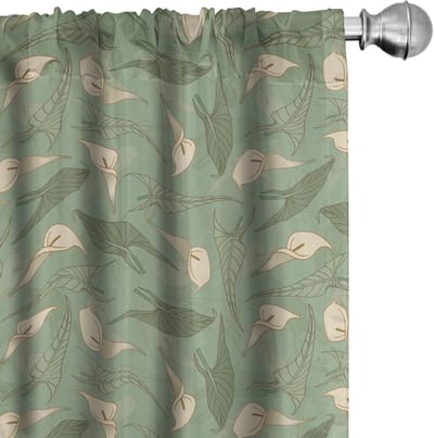 ABAKUHAUS Calla Bloemen Gordijnen – 2x75x175 cm – Crème Resedagroen