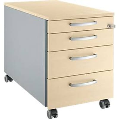 Schäfer Shop  Genius Verrijdbaar ladeblok 1233, met handgreep rond B 435 x H 577 mm, blank aluminium/blank aluminium/esdoornpatroon