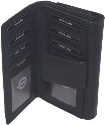 Oi zwarte lederen damesportemonnee voor 24 pasjes / zeer uitgebreide damesbeurs voor heel veel pasjes en met bak voor kleingeld / tweezijdige portemonnee afsluitbaar voor veel pasjes, biljetten en muntgeld / RFID SAFE / zwart rundsleer / 287