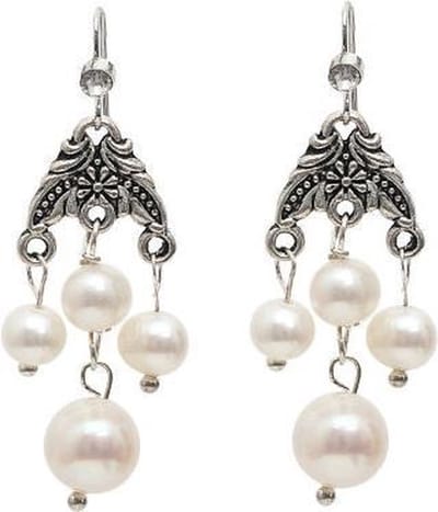 Zoetwater parel oorbellen Emmy - oorhangers - echte parels - wit - zilver - stras steentje -sieraden zakje - parel oorbellen dames