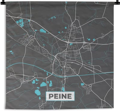 Wandkleed - Wanddoek - Plattegrond – Peine – Blauw – Stadskaart – Kaart - Duitsland - 180x180 cm - Wandtapijt