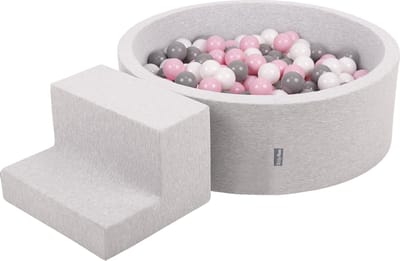 KiddyMoon Schuimspeelplaats met stappen en Ballenbad - 7cm 200 Ballen - Speeltoestel - Ballenbak voor baby's - voor kinderen - Hindernisbanen - Lichtgrijs: Wit Grijs Poederroze