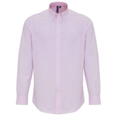 Premier Heren Gestreept Oxford Overhemd Met Lange Mouwen (Wit/Roze)