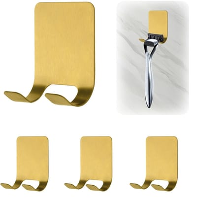 Dailygoods- Scheermeshouder Goud - 4 Stuks - Roestvrij Staal - Waterdicht - Opberghaak - Handdoekhaken - Geschikt voor Scheerapparaten - Scheerhouder