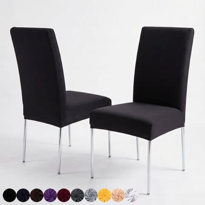 Qelus Stretch Eetkamerstoel Hoezen - Set Spandex Stoelhoes met Bloemen & Ruitpatroon - Afneembare Stoelbeschermer voor Woonkamer, Bruiloft & Feest Banket - Zwart - 1 Stuk