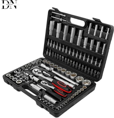 Deniva – Doppenset - Dopsleutelset - Ratel - 108 Stuks - 1/4"&1/2" - Auto Gereedschap – Reparatieset - Zwart - Koffer - 38x28x8Cm