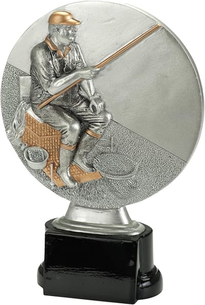 Vistrofie Visser - Viswedstrijd Prijs - Viswedstrijd Winnaar - 3D Reliëf Visser - 28 cm Hoog - Goud Zilver