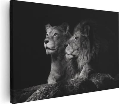 Artaza Canvas Schilderij Leeuwenfamilie - 30x20 cm - Klein - Wanddecoratie Dierenkop - Muurdecoratie Woonkamer - Kamer Accessoires