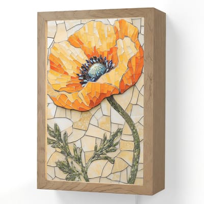 Wandlamp 20x30 cm - Oplaadbaar - Klaprozen - Oranje - Mozaïek - Bladeren - Wandlampen binnen woonkamer - Slaapkamer lamp met kabel - Decoratieve nachtlamp - Vloerlamp snoer