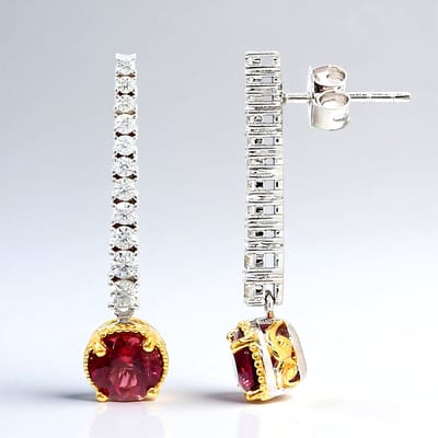 Cavill - Zilveren Oorstekers 925 Sterling met 1,53 ct Rubeliet & 0,88 ct Zirkoon - Rondgeslepen Edelstenen - Elegante Oorbellen Dames