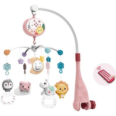 Babybedje Mobiel met Lichtjes Muziek Projectie Afstandsbediening Speelgoed voor Pasgeborene 0-6 Maanden Baby Bedje Mobiel