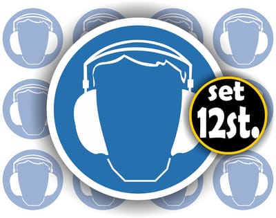 Jerma - Gehoorbescherming verplicht - sticker - set 12 st - Ø 4.5 cm - Kras- - Weerbestendig - Vinyl