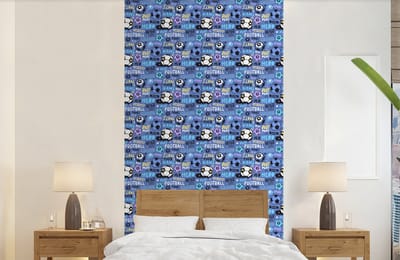 Behang - Fotobehang Patronen - Voetbal - Blauw - Jongens - Kinderen - Kids - Jongetje - Breedte 120 cm x hoogte 240 cm
