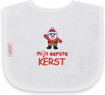 Funnies geborduurd tekst slabbetje: Mijn eerste kerst