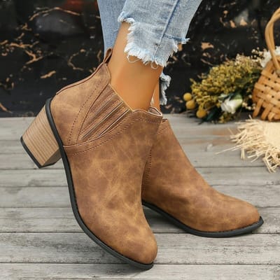 Dames Runway Enkellaarsjes Echt Leer Rubber Medium Hak Chelsea Suède Puntige Neus Damesschoenen 36 kaki