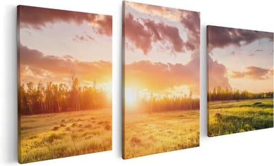 Artaza Canvas Schilderij Drieluik Zonsopkomst In Het Veld - 120x60 - Foto Op Canvas - Canvas Print