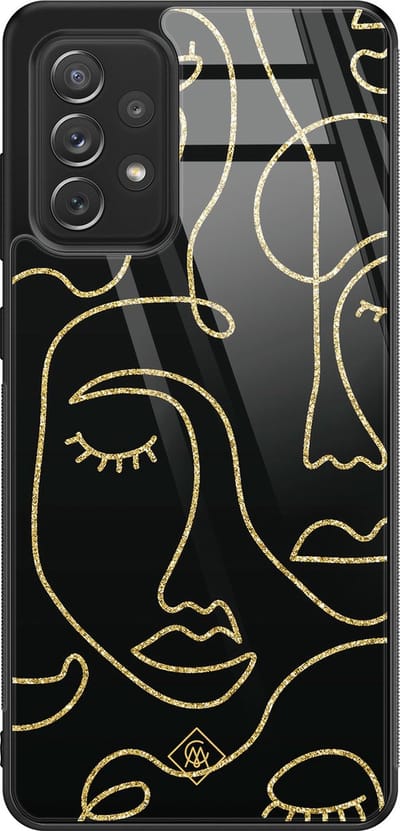 Casimoda® hoesje - Geschikt voor Samsung Galaxy A52 5G - Abstract Faces - Luxe Hard Case Zwart - Backcover telefoonhoesje - Zwart