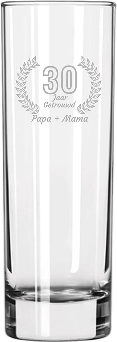 Gegraveerde Longdrinkglas 22cl Papa + mama 30 jaar getrouwd