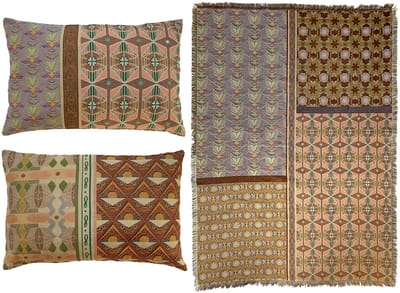 NIN-NIT - Nouveau Classiques kussens en plaid set - sprei - deken - 100% geweven katoen - Sierkussens - Bruin - Oranje - Beige - Roze - Lila - Multicolor - 160x220 cm - 40x60 cm