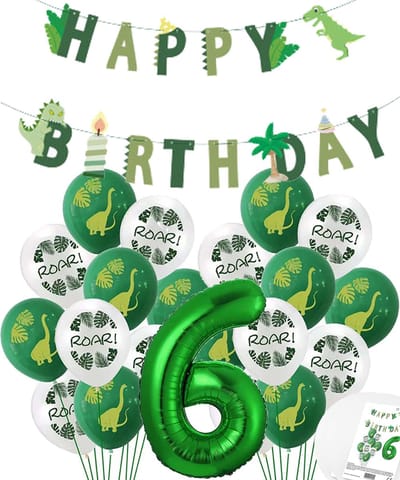 Cijfer Ballon 6 Jaar - Dinosaurus - Dino Mega pakket Ballonnen en Feestslinger - Groen - Helium Ballon - Snoes