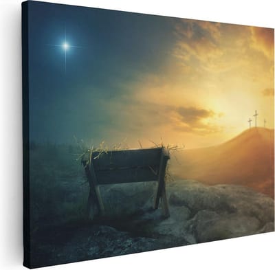 Artaza Canvas Schilderij Kruis Golgotha - 40x30 cm - Klein - Christelijke Muurdecoratie - Schilderijen Op Canvas Zonsondergang - Kamer Accessoires
