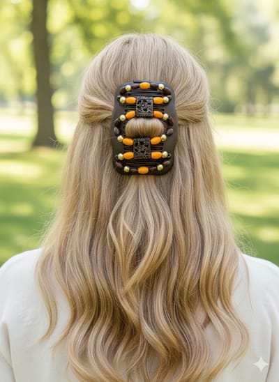 Haarkammen - dubbel - met  oranje/rode kralen - Holland - Oranje boven - voetbal  - haarclip - dubbele kam - kralen - haarclips dames - oranje