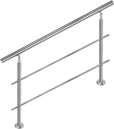 RVS Trapleuning Balkonleuning – 160cm – Verstelbaar – Ø42mm – Met 2 Dwarsbalken – Binnen & Buiten